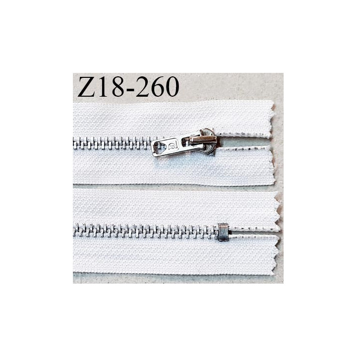 Fermeture zip 18 cm non séparable couleur blanc longueur 18 cm glissière métal couleur argent largeur 4 mm prix à l'unité
