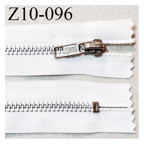 Fermeture zip 10 cm couleur blanc longueur 10 cm non séparable glissière métal couleur chrome prix à l'unité