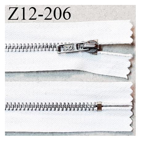 Fermeture zip 11.5 cm non séparable couleur blanc longueur 11.5 cm glissière métal couleur chrome prix à l'unité