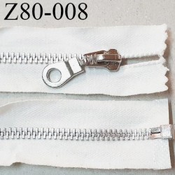 Fermeture zip 80 cm séparable couleur blanc longueur 80 cm largeur 3.4 cm glissière en métal largeur 6 mm prix à la pièce