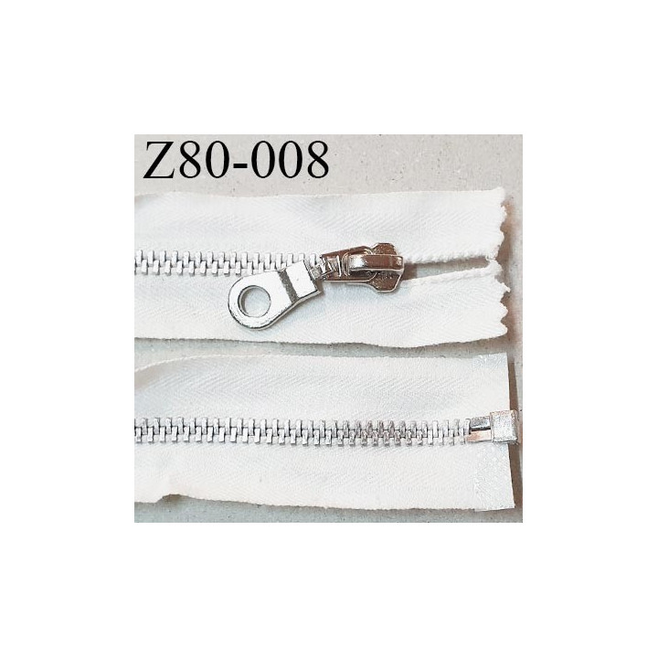 Fermeture zip 80 cm séparable couleur blanc longueur 80 cm largeur 3.4 cm glissière en métal largeur 6 mm prix à la pièce