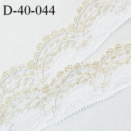 Dentelle 40 mm synthétique non extensible couleur blanc et or largeur 40 mm prix au mètre
