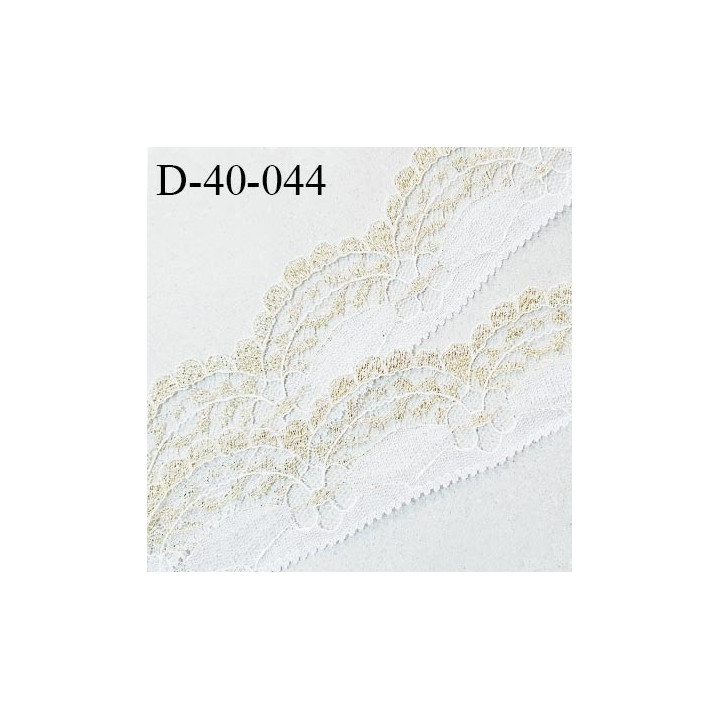 Dentelle 40 mm synthétique non extensible couleur blanc et or largeur 40 mm prix au mètre