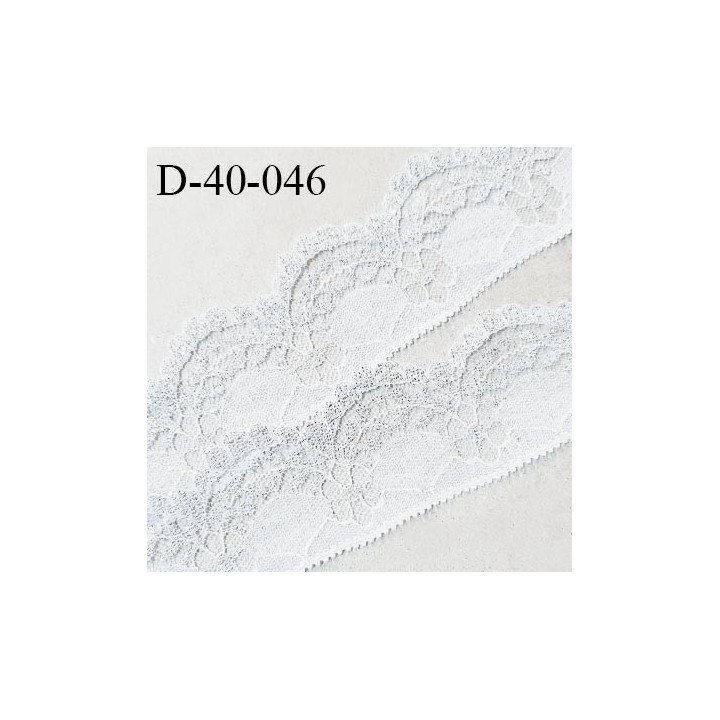 Dentelle 40 mm synthétique non extensible couleur blanc et argenté largeur 40 mm prix au mètre