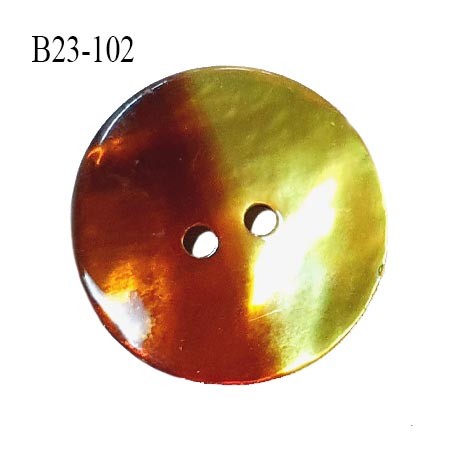 Bouton nacre 23 mm bicolore marron et anis diamètre 23 mm épaisseur 1.5 mm prix à la pièce