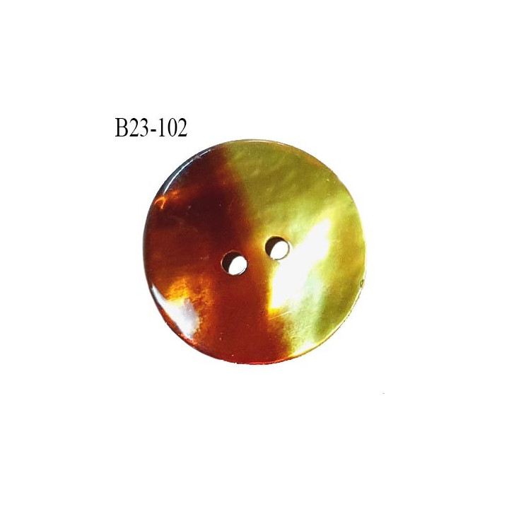 Bouton nacre 23 mm bicolore marron et anis diamètre 23 mm épaisseur 1.5 mm prix à la pièce