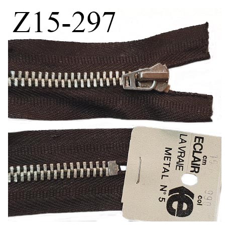 Fermeture 15 cm couleur marron non séparable zip glissière en métal longueur 15 cm largeur 3 cm prix à l'unité