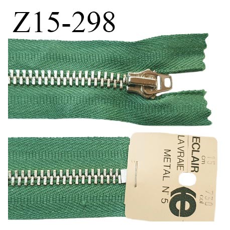 Fermeture 15 cm couleur vert non séparable zip glissière en métal longueur 15 cm largeur 3 cm largeur du zip 6 mm prix à l'unité