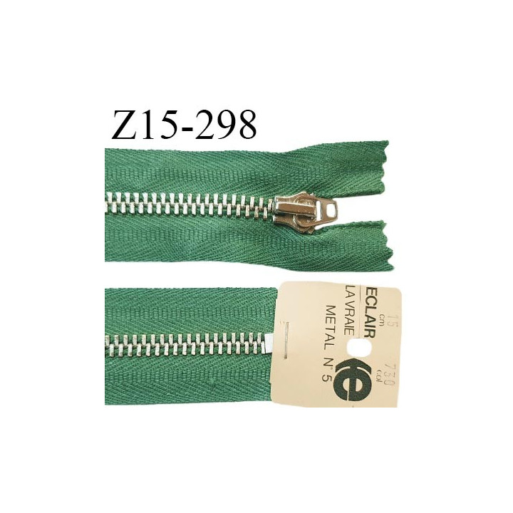 Fermeture 15 cm couleur vert non séparable zip glissière en métal longueur 15 cm largeur 3 cm largeur du zip 6 mm prix à l'unité