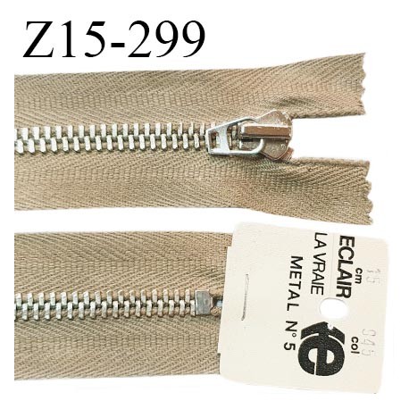 Fermeture 15 cm couleur beige non séparable zip glissière en métal longueur 15 cm largeur 3 cm prix à l'unité
