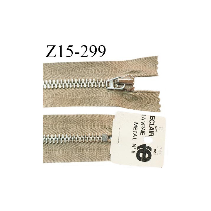 Fermeture 15 cm couleur beige non séparable zip glissière en métal longueur 15 cm largeur 3 cm prix à l'unité