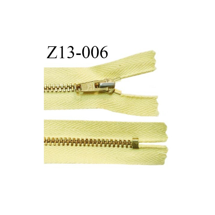 Fermeture zip 13 cm très haut de gamme couleur jaune non séparable longueur 13 cm largeur 25 mm prix à la pièce