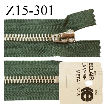 Fermeture 15 cm très haut de gamme couleur vert kaki non séparable zip glissière en métal longueur 15 cm prix à l'unité