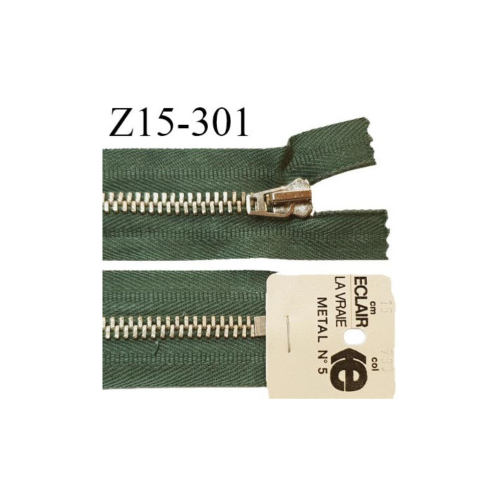 Fermeture 15 cm très haut de gamme couleur vert kaki non séparable zip glissière en métal longueur 15 cm prix à l'unité