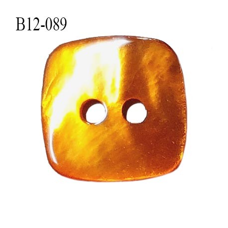 Bouton carré nacre 12 mm couleur orange largeur 12 mm 2 trous prix à la pièce
