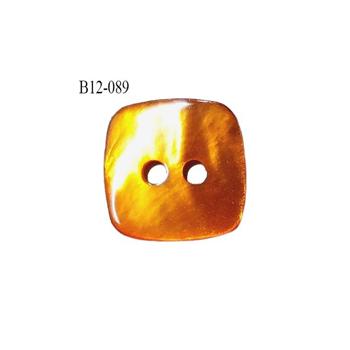 Bouton carré nacre 12 mm couleur orange largeur 12 mm 2 trous prix à la pièce