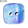 Bouton carré nacre 12 mm couleur bleu ciel largeur 12 mm 2 trous prix à la pièce