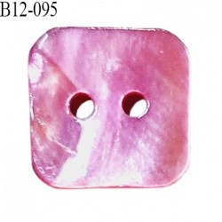 Bouton carré nacre 12 mm couleur rose largeur 12 mm 2 trous prix à la pièce