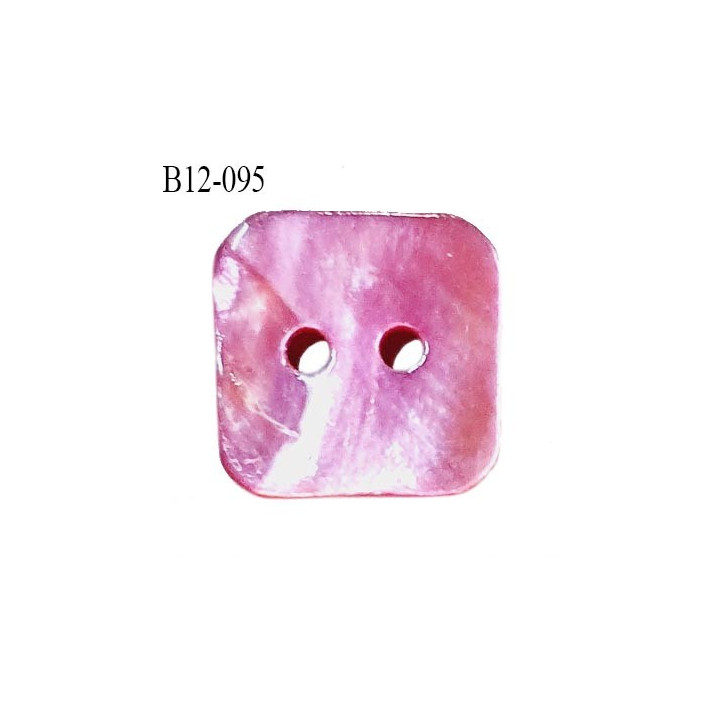 Bouton carré nacre 12 mm couleur rose largeur 12 mm 2 trous prix à la pièce
