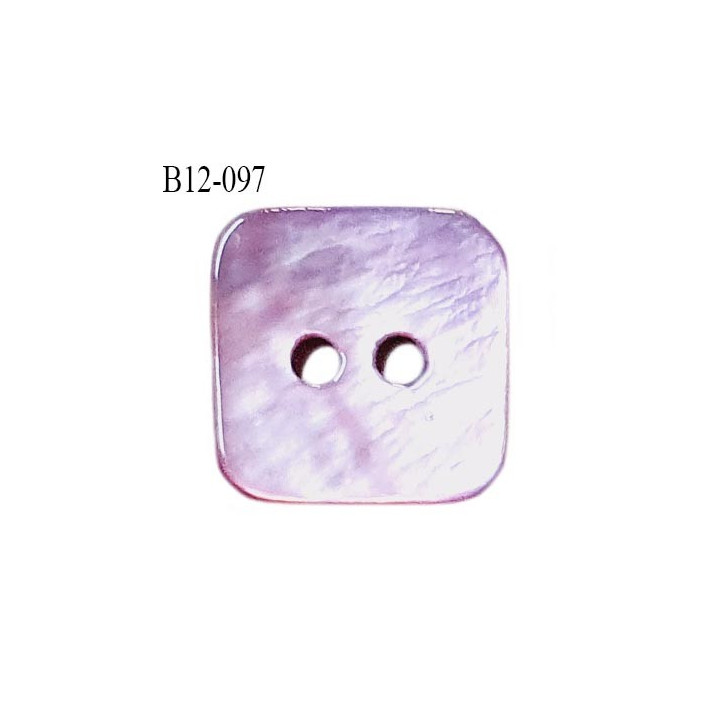 Bouton carré nacre 12 mm couleur parme largeur 12 mm 2 trous prix à la pièce