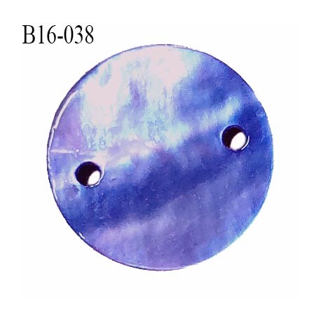 Bouton nacre 15 mm couleur bleu violet diamètre 15 mm 2 trous prix à la pièce