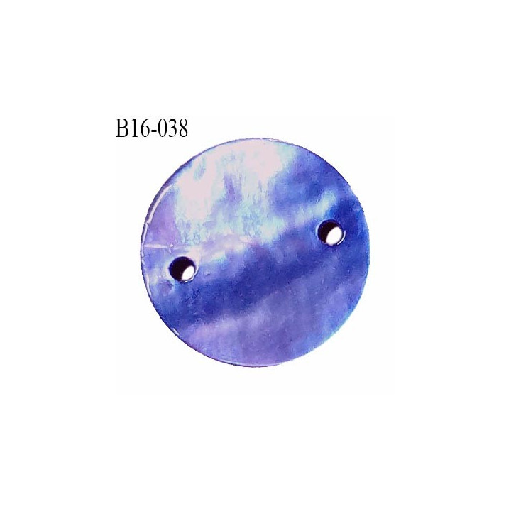 Bouton nacre 15 mm couleur bleu violet diamètre 15 mm 2 trous prix à la pièce