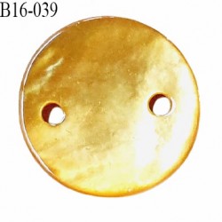 Bouton nacre 15 mm couleur jaune orangé diamètre 15 mm 2 trous prix à la pièce