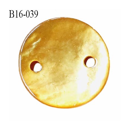 Bouton nacre 15 mm couleur jaune orangé diamètre 15 mm 2 trous prix à la pièce