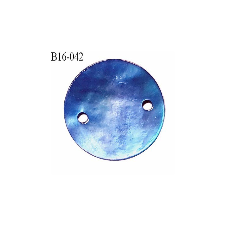 Bouton nacre 15 mm couleur bleu diamètre 15 mm 2 trous prix à la pièce