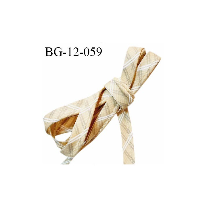 Passepoil 12 mm couleur beige à rayures largeur 12 mm avec lien cordon coton intérieur 2 mm prix au mètre