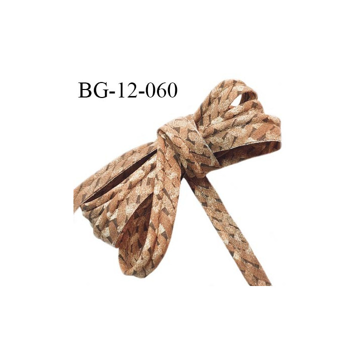 Passepoil 12 mm couleur marron à motifs largeur 12 mm avec lien cordon coton intérieur 2 mm prix au mètre