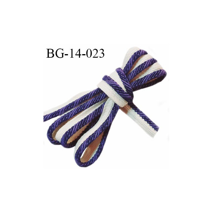 Passepoil 14 mm couleur beige et violet largeur 14 mm avec lien cordon fin coton intérieur 1.5 mm prix au mètre