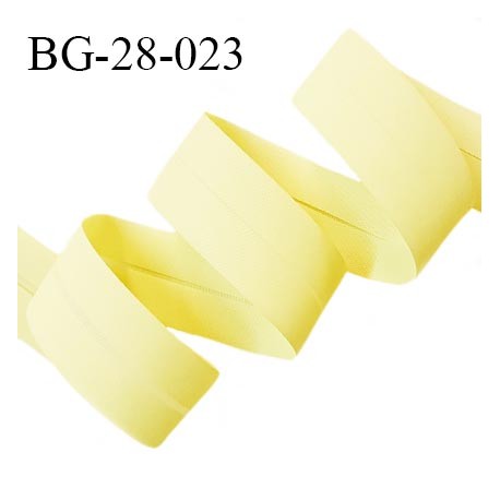 Biais plié 28 mm synthétique couleur jaune pâle largeur 28 mm 2 rebords pliés à l'intérieur de 14 mm prix au mètre