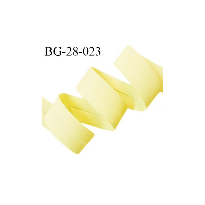 Biais plié 28 mm synthétique couleur jaune pâle largeur 28 mm 2 rebords pliés à l'intérieur de 14 mm prix au mètre