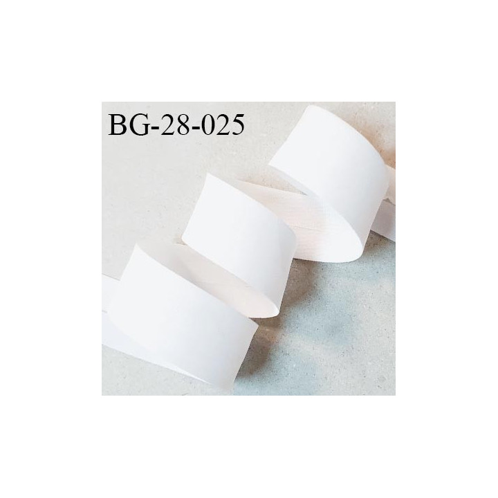 Biais plié 28 mm synthétique couleur blanc largeur 28 mm 2 rebords pliés à l'intérieur de 14 mm prix au mètre