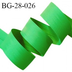 Biais plié 28 mm synthétique couleur vert largeur 28 mm 2 rebords pliés à l'intérieur de 14 mm prix au mètre