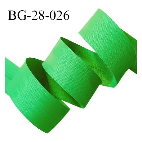 Biais plié 28 mm synthétique couleur vert largeur 28 mm 2 rebords pliés à l'intérieur de 14 mm prix au mètre