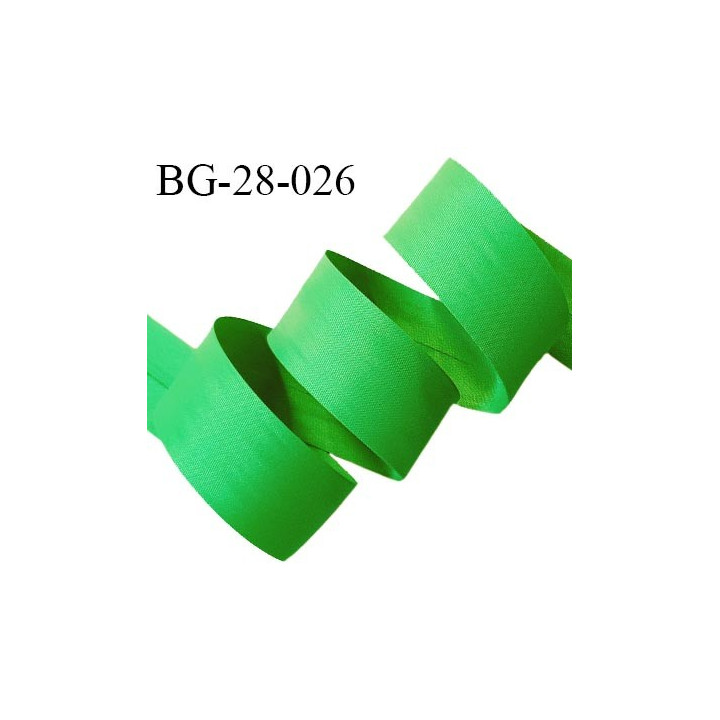 Biais plié 28 mm synthétique couleur vert largeur 28 mm 2 rebords pliés à l'intérieur de 14 mm prix au mètre