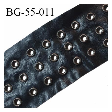 Galon ruban simili cuir couleur noir avec oeillets couleur chrome largeur de la bande 55 mm prix au mètre