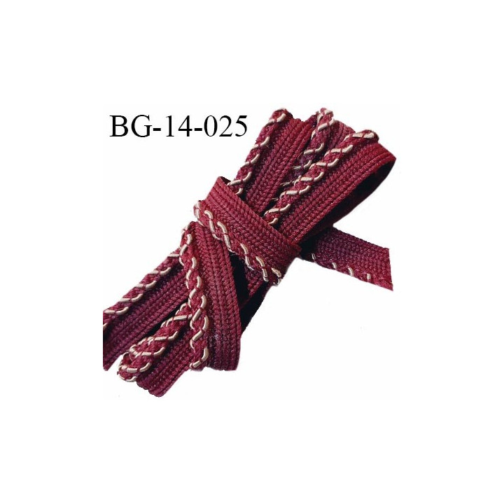Passepoil 14 mm couleur bordeaux et beige largeur 14 mm avec lien cordon fin coton intérieur 1.5 mm prix au mètre
