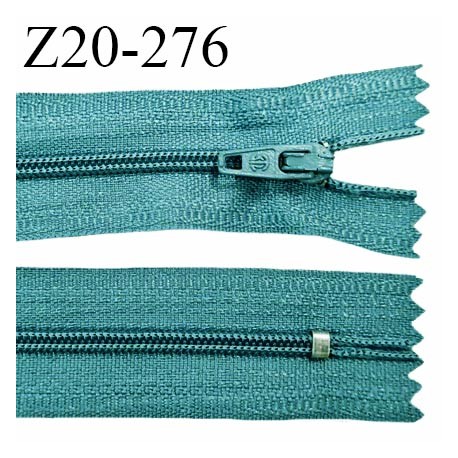 Fermeture zip 20 cm non séparable couleur vert canard glissière nylon largeur 5 mm longueur 20 cm largeur 27 mm prix à l'unité