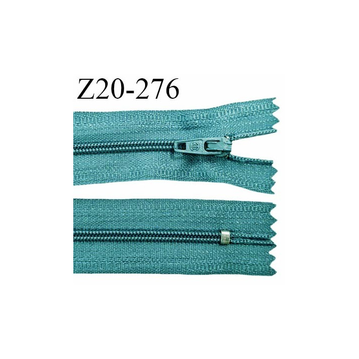 Fermeture zip 20 cm non séparable couleur vert canard glissière nylon largeur 5 mm longueur 20 cm largeur 27 mm prix à l'unité