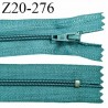 Fermeture zip 20 cm non séparable couleur vert canard glissière nylon largeur 5 mm longueur 20 cm largeur 27 mm prix à l'unité