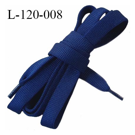 Lacet plat 120 cm couleur bleu marine largeur 1 cm longueur 120 cm embout gainé prix pour une paire