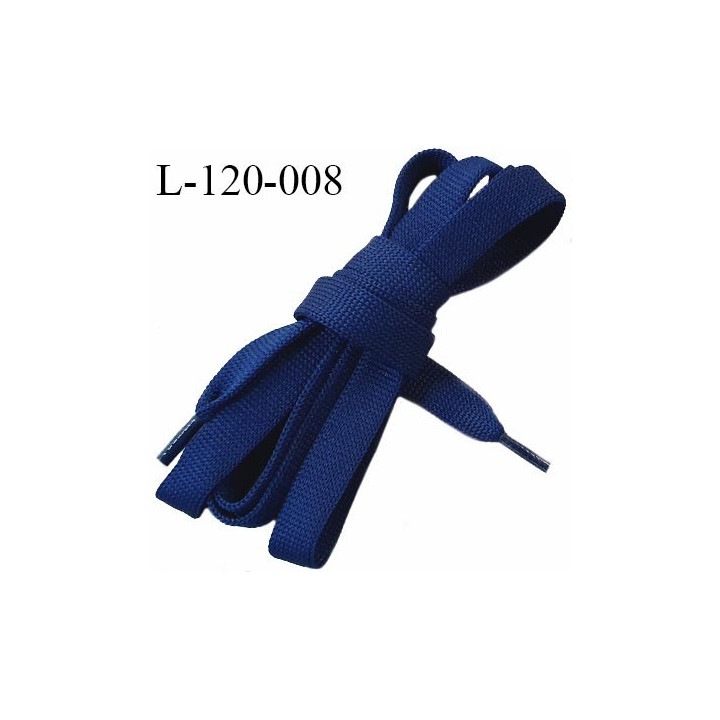 Lacet plat  120 cm couleur bleu marine largeur 1 cm  longueur 120 cm embout gainé prix pour une paire