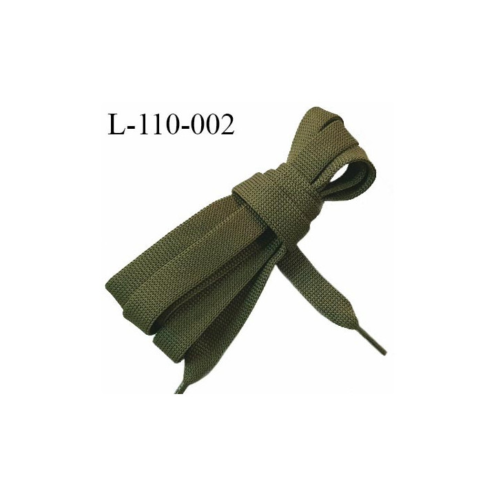 Lacet plat 115 cm couleur vert kaki largeur 11 mm longueur 115 cm embout gainé prix pour une paire