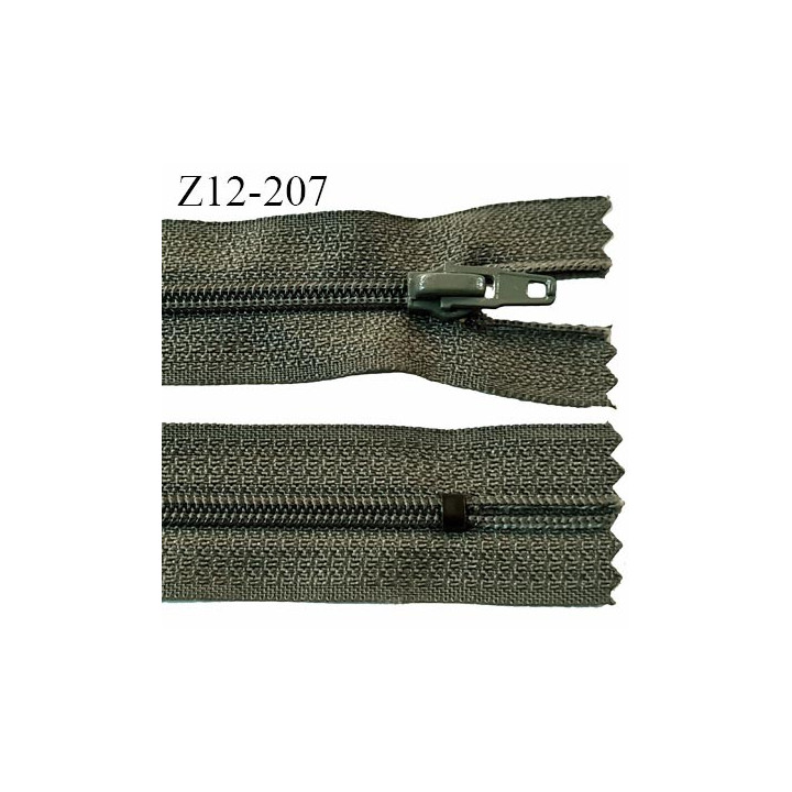 Fermeture zip 12 cm non séparable couleur vert kaki largeur 2.5 cm zip nylon longueur 12 cm largeur 4 mm prix à la pièce