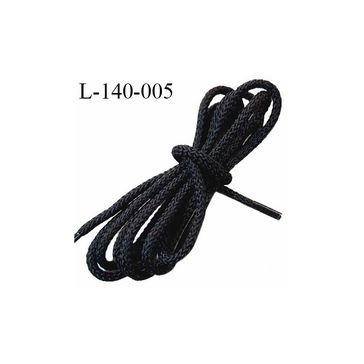 Lacet rond 140 cm couleur noir diamètre 4 mm longueur 140 cm embout gainé prix pour une paire