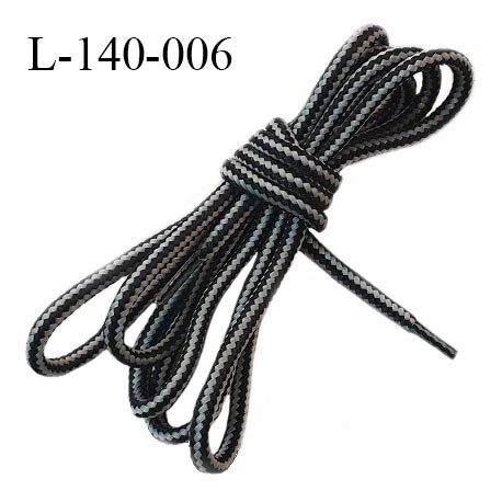 Lacet rond 140 cm couleur noir et gris diamètre 4 mm longueur 140 cm embout gainé prix pour une paire