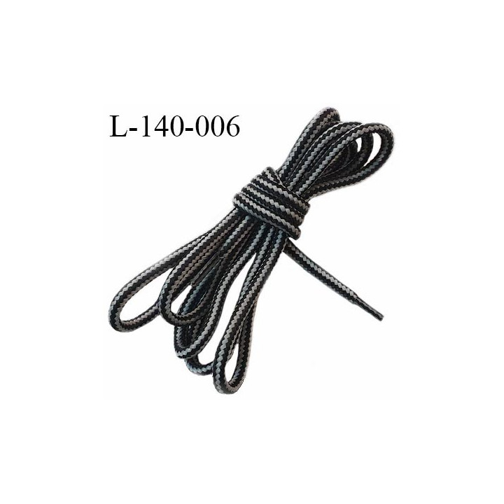 Lacet rond 140 cm couleur noir et gris diamètre 4 mm longueur 140 cm embout gainé prix pour une paire